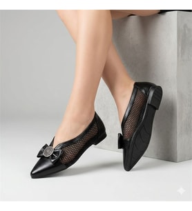 Kindep (Shoes) Papyon Detaylı Günlük Kadın Babet SİYAH