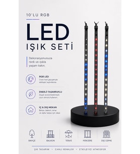 Rgb Led Dış Ve İç Mekan Süsleme Işığı 10 Çubuklu Şerit