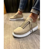 Ekard Bağcıklı Süet Erkek Günlük Sneaker Ayakkabı SBT Krem