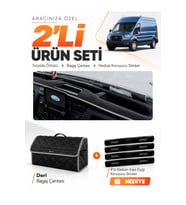 FORD TRANSİT TİP 1 (2020-2025) Uyumlu Torpido Örtüsü + Deri Bagaj Çantası + Sticker Seti - Siyah Gri