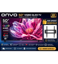 Onvo 50" VQ80 QLED Android Smart Tv Hdr Destekli Netflix & Youtube Bluetooth & Wifi Askı Aparatı Hediyeli