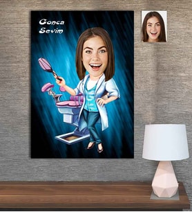 Kişiye Özel Karikatür Baskılı Ahşap Tablo Tıp Bayramı Doğum Doktor Kadın-1 30x40