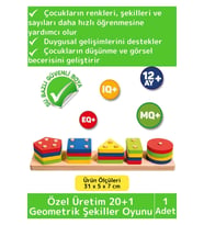 Premium Zeka Geliştirici Eğitici Öğretici Kişisel Gelişim Çocuk Ahşap 20+1 Geometrik Şekiller Oyunu