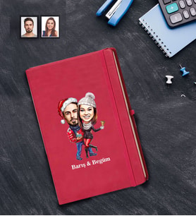 Kişiye Özel Yılbaşı Sevgili Karikatürlü Kırmızı Defter Model-4