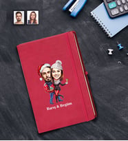 Kişiye Özel Yılbaşı Sevgili Karikatürlü Kırmızı Defter Model-4