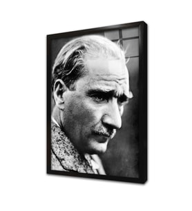 Siyah Beyaz Atatürk Çerçeveli Cam Tablo