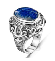 925 Ayar Gümüş Doğal Lapis Lazuli Taşlı Erkek Yüzük