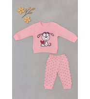 Bebek 2’li Takım – Sevimli Köpek Baskılı Sweatshirt ve Noktalı Pantolon (Pembe)