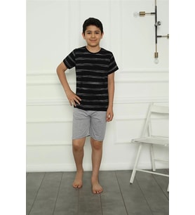 Erkek Çocuk Penye Şortlu Pijama Takım Siyah