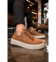 Dlob Erkek Bağcıklı Cilt Günlük Casual Spor Sneaker Ayakkabı - Beyaz