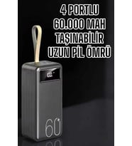 60.000 Mah Hızlı Şarj 4 Çıkışlı Uzun Şarj Süreli Dijital Göstergeli