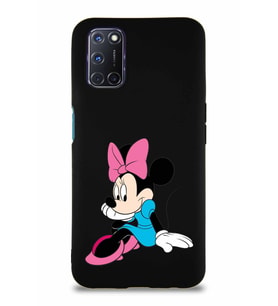Oppo A92 Soft Premier Kapak Minnie Mouse-E Tasarımlı Silikon Kılıf - Siyah (Şeffaf)