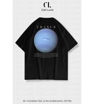 Nevermind Unisex Kadın Erkek Uranüs Baskılı Özel Tasarım Oversize T-shirt (Siyah)