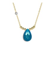 Demas Gold  Pirlanta 14 Ayar Altin Dorikalı Mavi Topaz Renkli Damla Taşlı Kolye (Sarı)