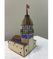 Kız kulesi hediyelik dekoratif ışıklı şık tasarım 1. Sınıf kalite el yapımı ahşap (Kahverengi)