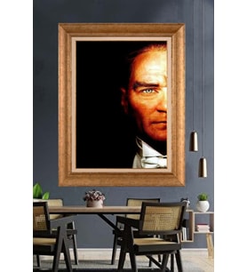 Altın Varaklı Çerçeveli Paspartulu Atatürk Tablo TR1459 (Gold)