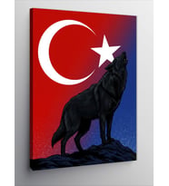 Kanvas Tablo Türk Bayrağı Ve Kurt