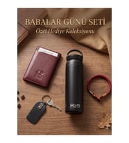 Hakiki Deri El İşçiliği Mekanizmalı Cüzdan Termos Bileklik Anahtarlık Seti Babalar Günü Hediyesi
