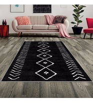 Çizgi Bohem Etnik Kilim Desen Dijital Baskı Yıkanabilir Kaymaz Taban Modern Salon Halısı ve Yolluk (Beyaz)