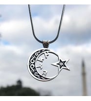 925 Ayar Gümüş Ayyıldız İçi Göktürkçe Türk Yazılı Erkek Kolye