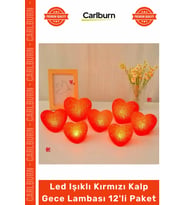 Özel Üretim Dekoratif Pilli Romantik 8cm Modeli Led Işıklı Kırmızı Kalp Gece Lambası 12'li Paket