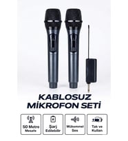 Profesyonel Çiftli Kablosuz Mikrofon Seti Karaoke Şarj Edilebilir 50 Metre