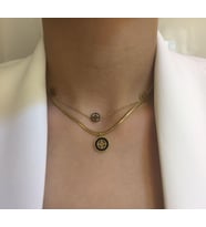 Siyah Taşlı Etnik Desenli Çoklu Kolye