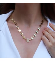 Düğme Modeli Zirkon Taşlı Gold Kaplama Gümüş Zincir Kolye