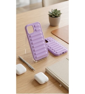 iPhone 12 12 Pro Uyumlu Lila Pofuduk Kabartmalı Silikon Telefon Kılıfı – Trend Puffer Tasarım & Yüksek Koruma