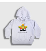 Presmono Unisex Çocuk Beyaz Senior Developer Yazılımcı Kapüşonlu Sweatshirt 338952tt (Beyaz)