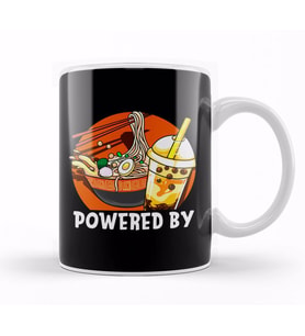 Powered By Ramen & Bubble Tea Anime Kawaii Boba Kupa Bardak Porselen