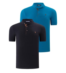 İKİLİ SET T8560 DEWBERRY ERKEK T-SHIRT-KOYU TURKUAZ-SİYAH