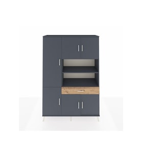 Hyperion Dolap 10 Raflı Tek Çekmeceli 6 Kapaklı 132x44x195 Antrasit-Antrasit/Çam
