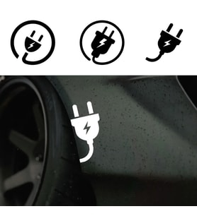 Elektrikli Araba Tampon Fiş Priz Logosu Sticker Etiket Beyaz 14 CM