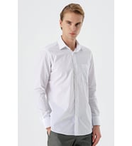 Beyaz Uzun Kol Filafil Desen Filafil Sert Yaka Cepli Pamuklu Basic Comfort Fit Gömlek 1004245002
