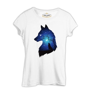 Wolfs at Night Beyaz Kadın Tshirt