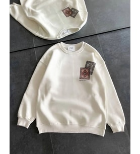 Bisiklet Yaka Baskılı SweatShirt - Beyaz