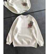 Bisiklet Yaka Baskılı SweatShirt - Beyaz