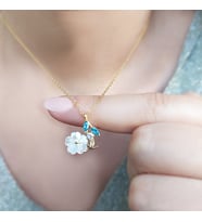 Vaoov 925 Ayar Gümüş Mavi Taşlı Çiçek Kolye (Gold)