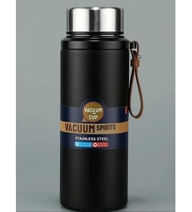 Paslanmaz Çelik Matara Termos Su Şişesi 600 ML Vakumlu Kapak - Siyah