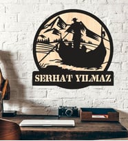 Kişiye Özel Kayık Balıkçı Doğa Temalı Ahşap Duvar Tablo