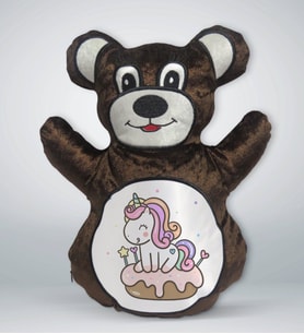 BK Gift Sevimli Unicorn Tasarımlı Kahverengi Ayıcık Yastık-1