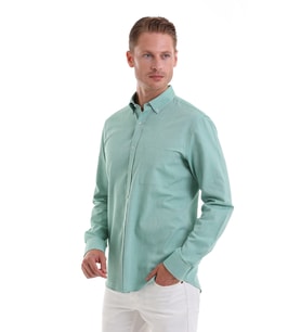 Hatemoğlu Yeşil Comfort Fit Düz %100 Pamuk Düğmeli Yaka Uzun Kollu Casual Oxford Gömlek