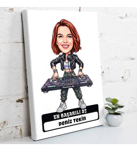 DJ’e Hediye Kadın Karikatürlü Kanvas Tablo