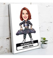 DJ’e Hediye Kadın Karikatürlü Kanvas Tablo