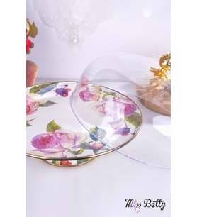Emaye Ayaklı 30 cm Kek Fanusu Rose Deluxe