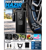 150 PSI Şarjlı Hava Kompresörü 4500mAh Powerbank LCD Ekranlı Taşınabilir Lastik Şişirme Pompası