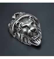 Aslan Kral Kafası - Taçlı Erkek Kadın Kolye Antik Gümüş Kaplama - 60 cm Düz Zincir