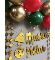 Mutlu Yıllar Gold Yazı Ledli Zincir Balon Seti Christmas Oda Süsleme Seti (Krem)