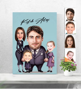 Kişiye Özel Ahşap Tablo Adams Family -4kişilik Aile 30x40